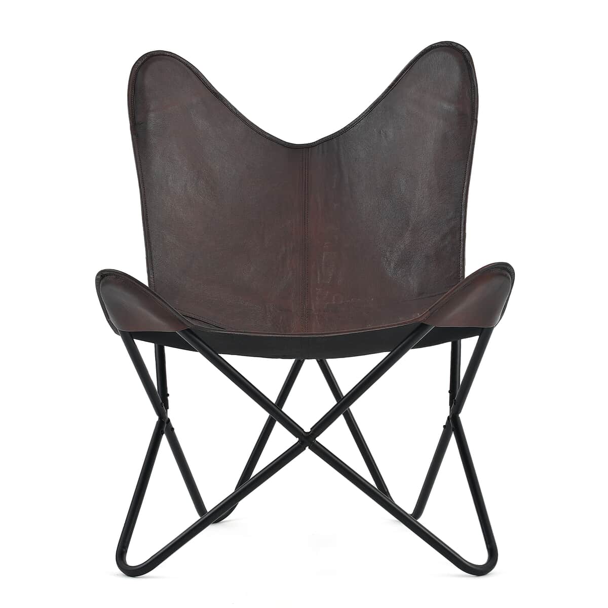 Doorbuster Dark Brown Butterfly Chair in Genuine Leather with Canvas Lining & Metal Frame image number 2