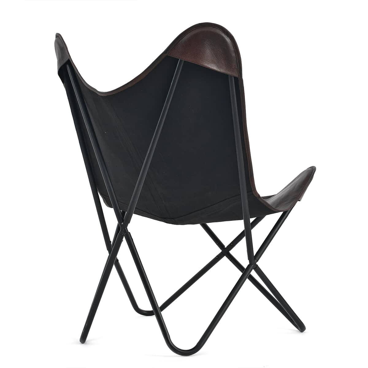 Doorbuster Dark Brown Butterfly Chair in Genuine Leather with Canvas Lining & Metal Frame image number 3