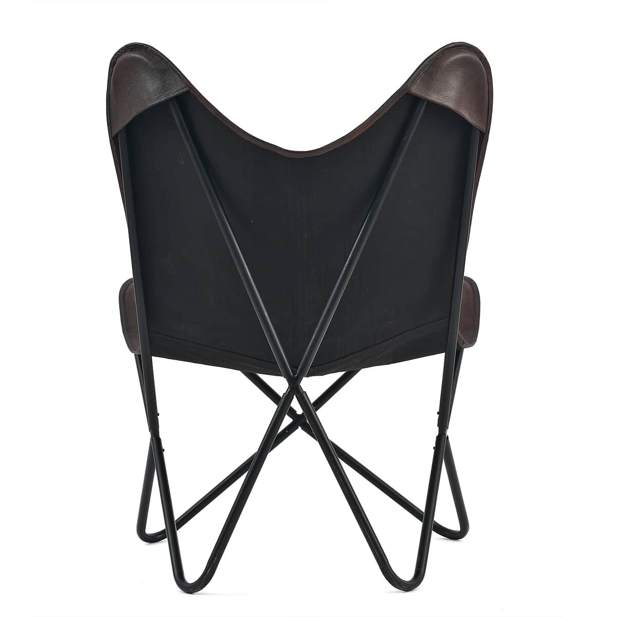 Doorbuster Dark Brown Butterfly Chair in Genuine Leather with Canvas Lining & Metal Frame image number 4