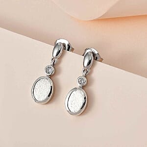 Meteorite and White Zircon Dangling 4.50 ctw Earrings in Rhodium Over Sterling Silver