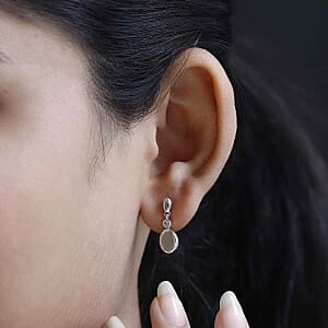 Meteorite and White Zircon Dangling 4.50 ctw Earrings in Rhodium Over Sterling Silver