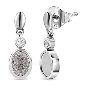 Meteorite and White Zircon Dangling 4.50 ctw Earrings in Rhodium Over Sterling Silver