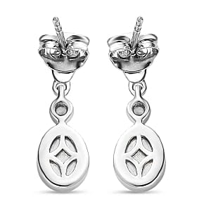 Meteorite and White Zircon Dangling 4.50 ctw Earrings in Rhodium Over Sterling Silver
