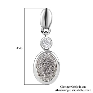Meteorite and White Zircon Dangling 4.50 ctw Earrings in Rhodium Over Sterling Silver