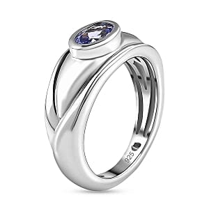 Tanzanite 0.56 ctw Ring in Platinum Over Sterling Silver (Size 5.5)