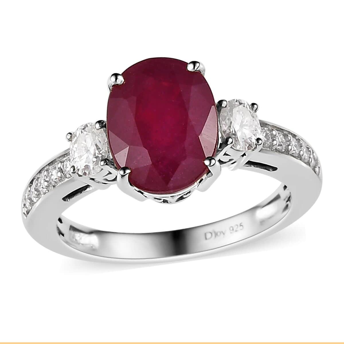 Niassa Ruby (FF) and Moissanite Ring in Platinum Over Sterling Silver (Size 10.0) 4.20 ctw image number 0