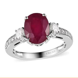 Niassa Ruby (FF) and Moissanite Ring in Platinum Over Sterling Silver (Size 10.0) 4.20 ctw