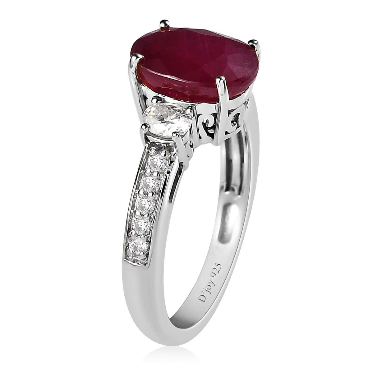 Niassa Ruby (FF) and Moissanite Ring in Platinum Over Sterling Silver (Size 10.0) 4.20 ctw image number 3