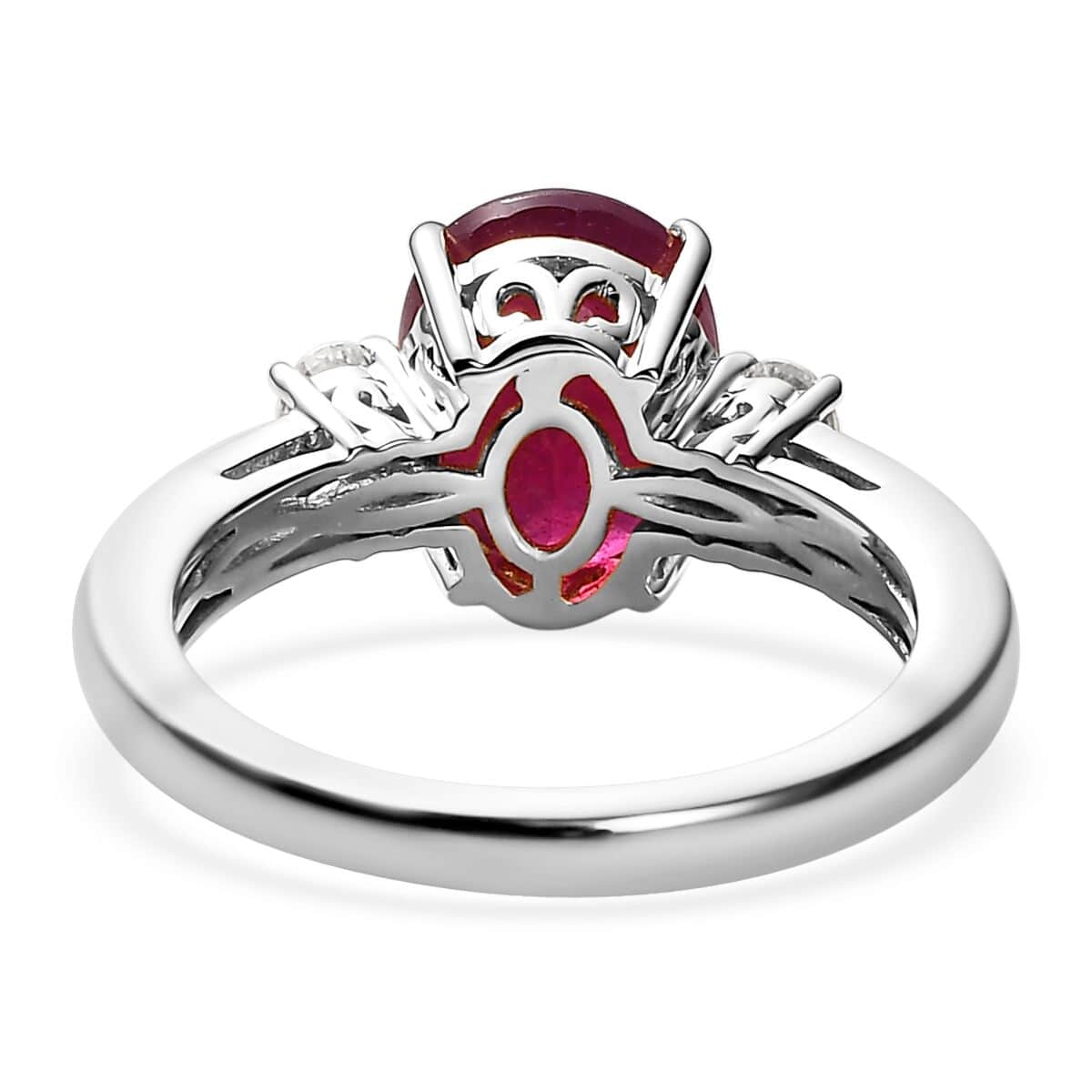 Niassa Ruby (FF) and Moissanite Ring in Platinum Over Sterling Silver (Size 10.0) 4.20 ctw image number 4