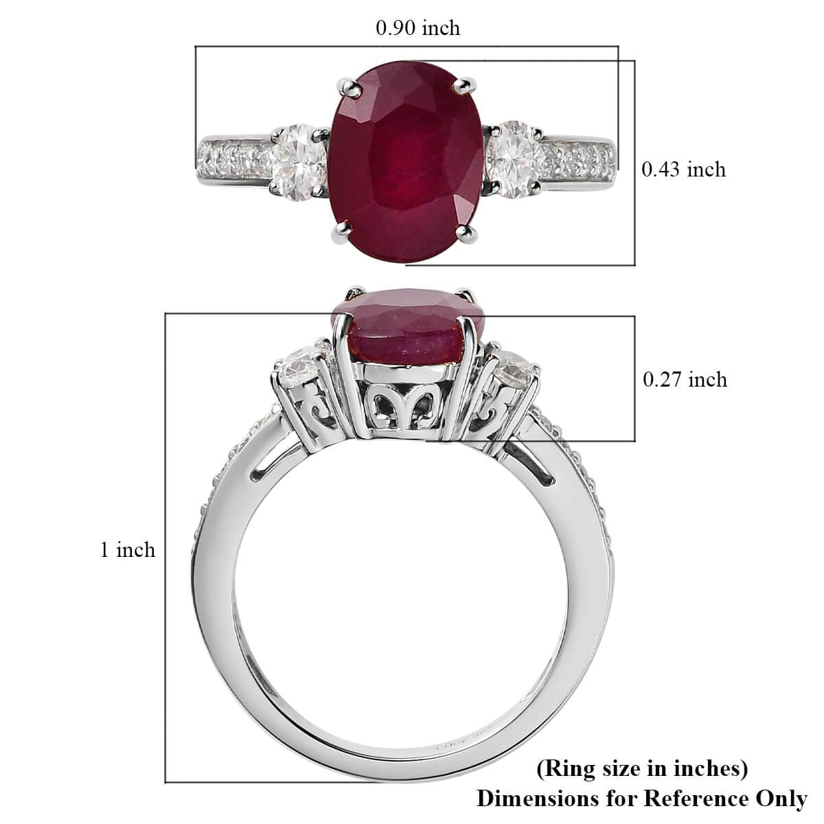 Niassa Ruby (FF) and Moissanite Ring in Platinum Over Sterling Silver (Size 10.0) 4.20 ctw image number 5