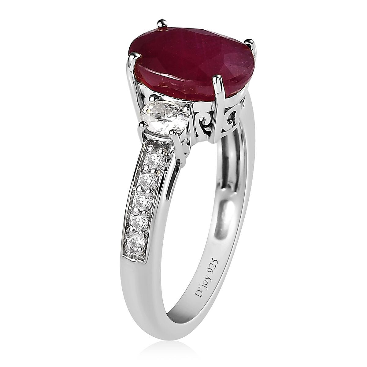 Niassa Ruby (FF) and Moissanite Ring in Platinum Over Sterling Silver (Size 11.0) 4.20 ctw image number 3