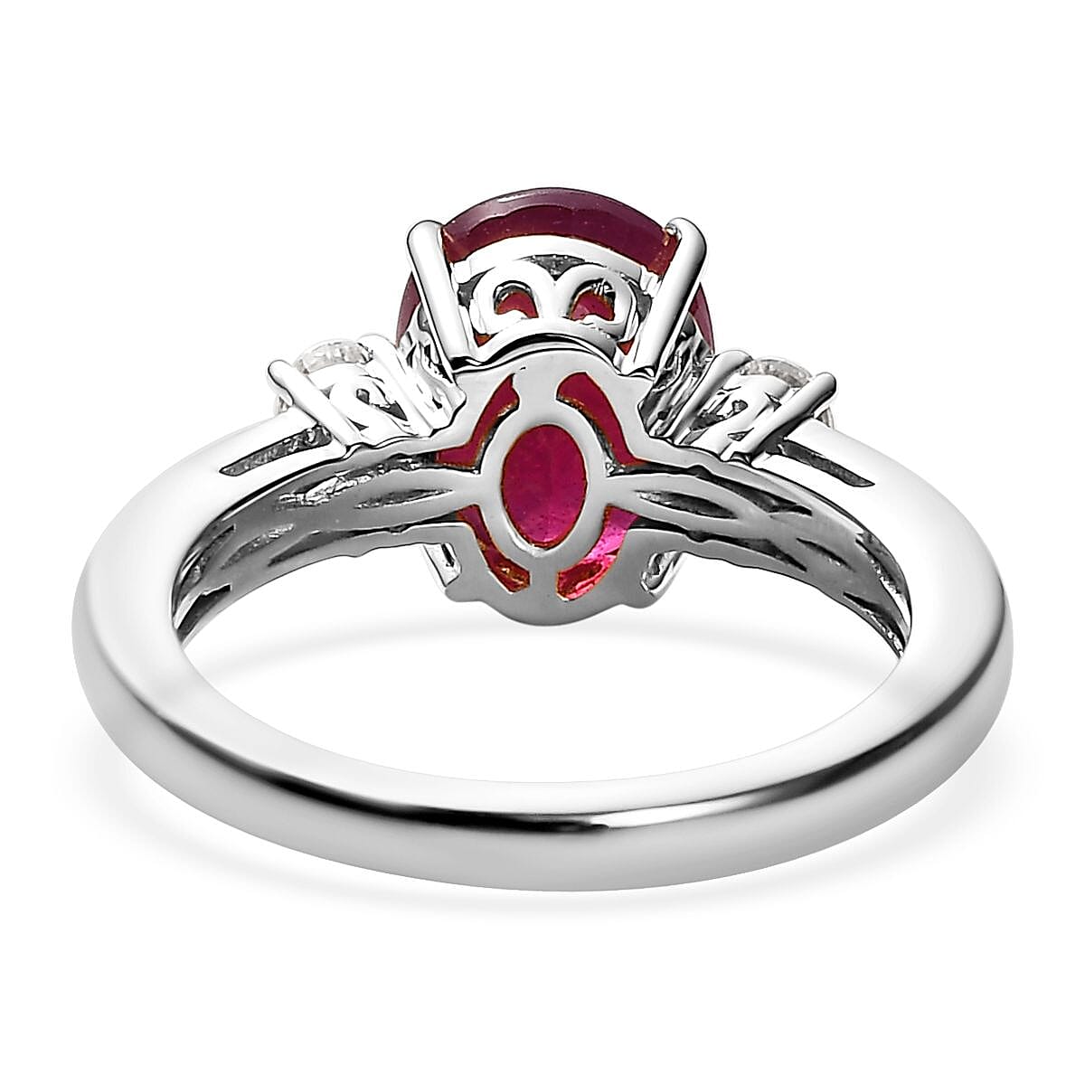 Niassa Ruby (FF) and Moissanite Ring in Platinum Over Sterling Silver (Size 11.0) 4.20 ctw image number 4