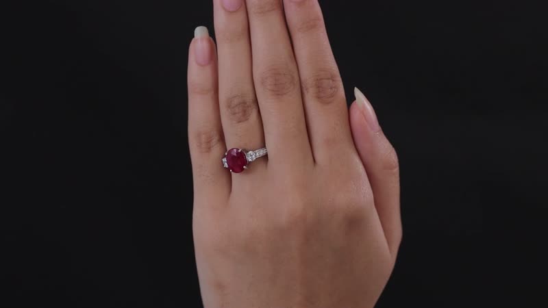 Niassa Ruby (FF) and Moissanite Ring in Platinum Over Sterling Silver (Size 10.0) 4.20 ctw