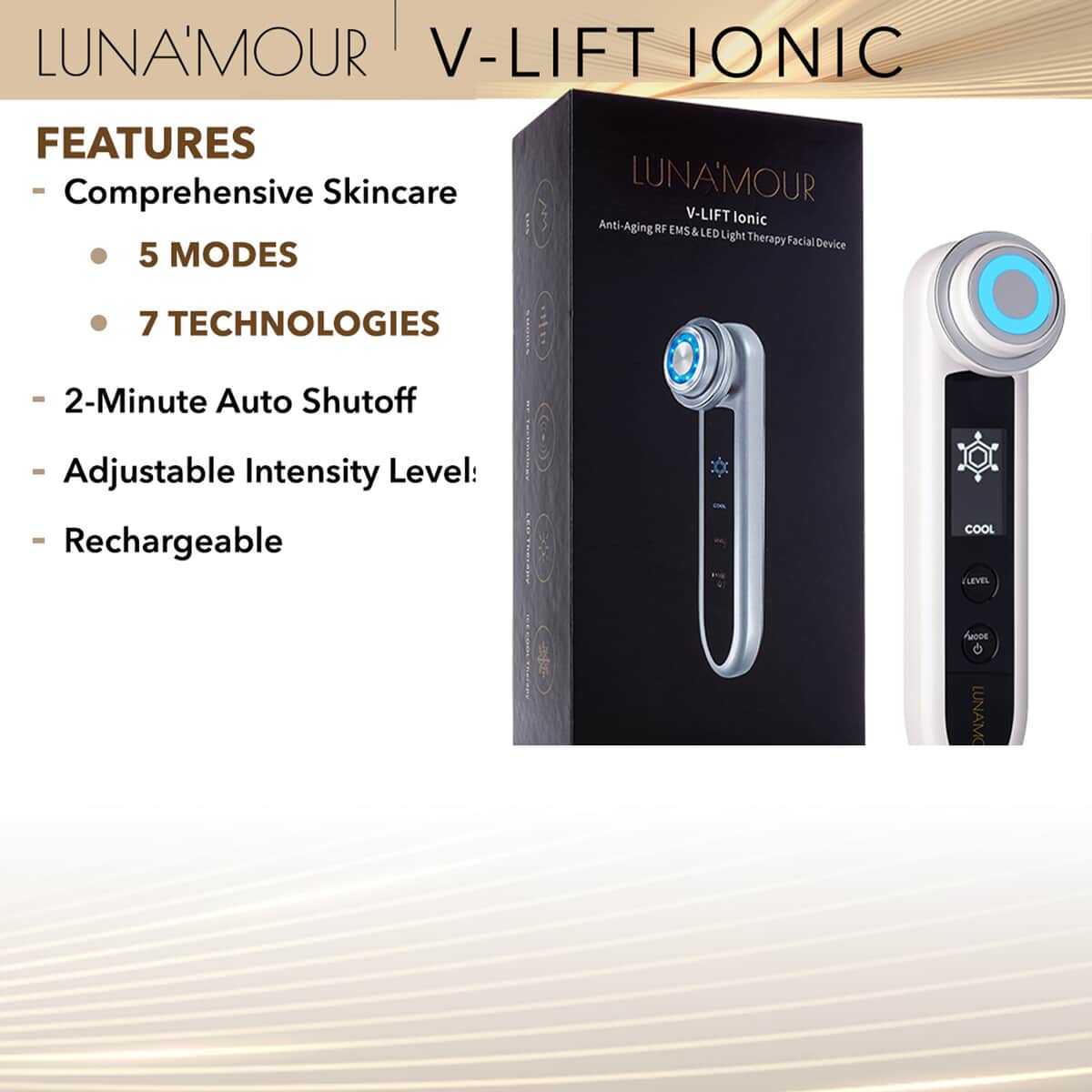 Luna'Mour V-Lift Ionic Anti-Aging RF EMS & LED Facial Device For Skin Tightening, Facial Beauty Skin Care Machine image number 1