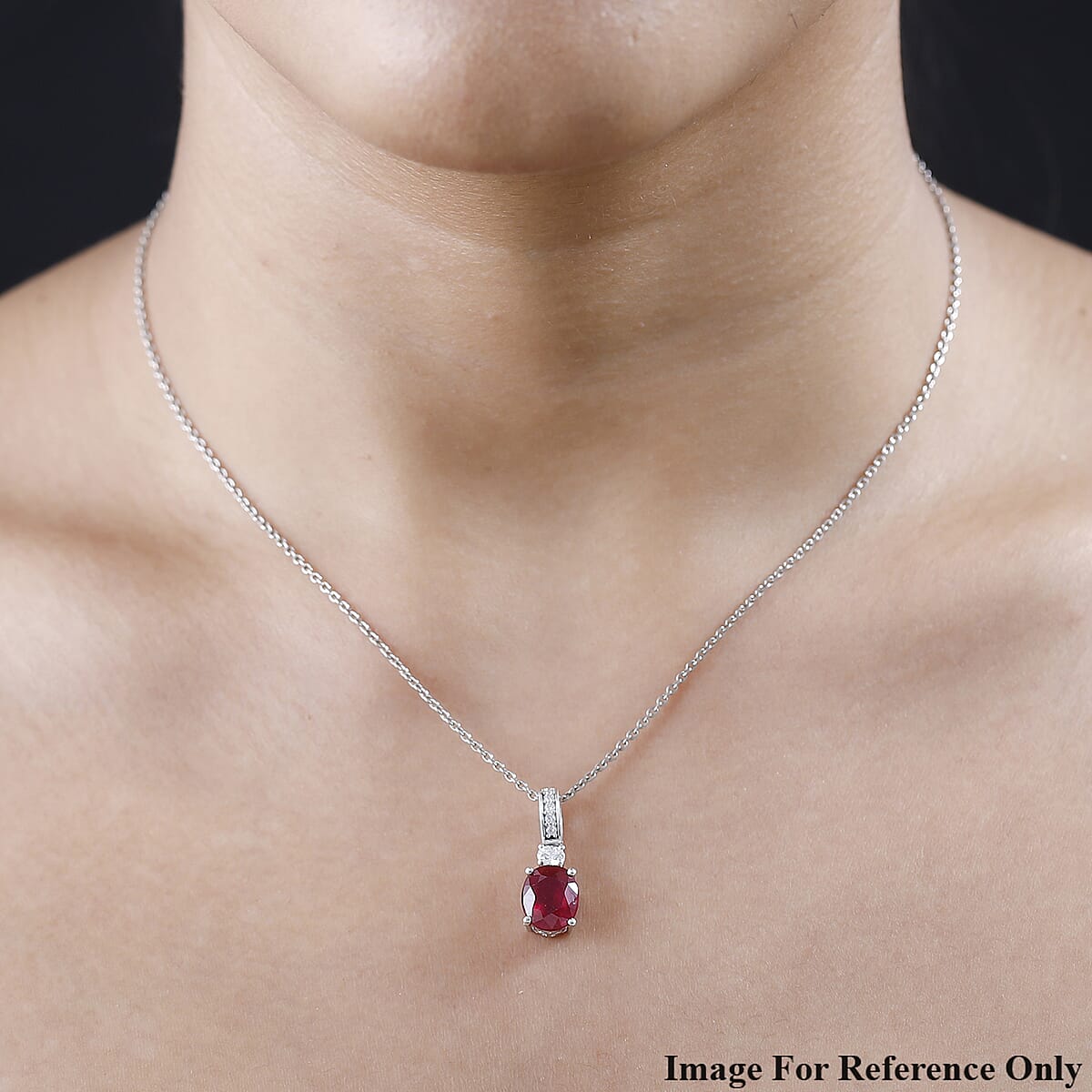 Niassa Ruby (FF) and Moissanite Pendant in Platinum Over Sterling Silver 3.85 ctw image number 2