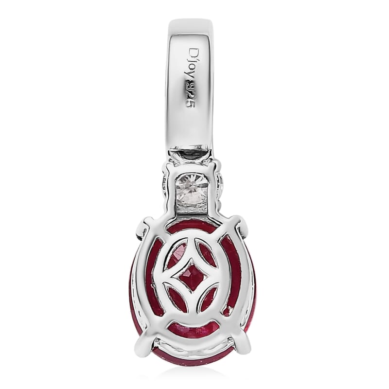 Niassa Ruby (FF) and Moissanite Pendant in Platinum Over Sterling Silver 3.85 ctw