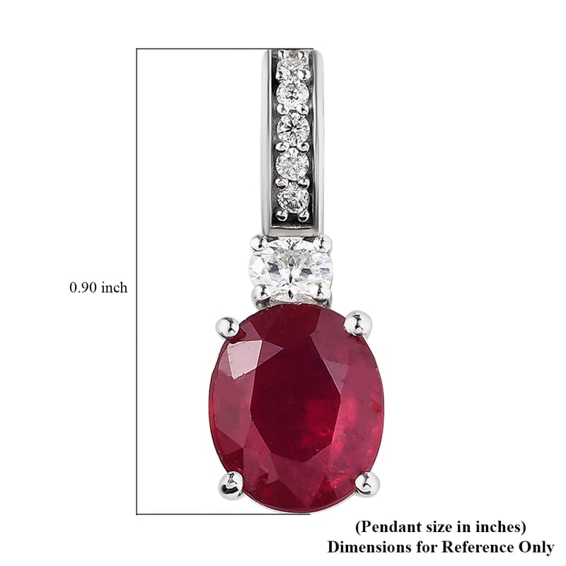 Niassa Ruby (FF) and Moissanite Pendant in Platinum Over Sterling Silver 3.85 ctw