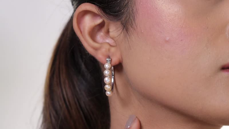 Pink Freshwater Pearl Hoop Earrings in Stainless Steel 9.75 ctw