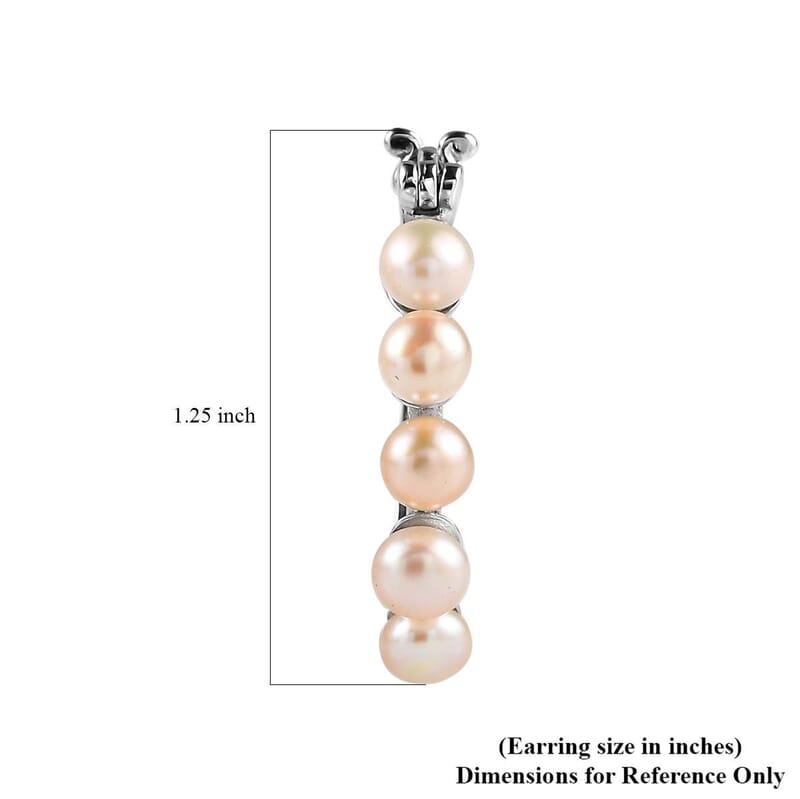 Pink Freshwater Pearl Hoop Earrings in Stainless Steel