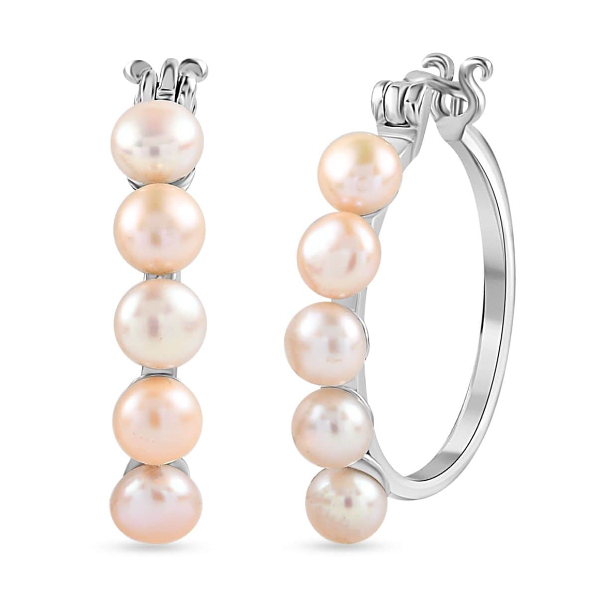 Pink Freshwater Pearl Hoop Earrings in Stainless Steel 9.75 ctw image number 0