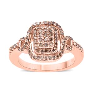 Natural Champagne Diamond Cluster Ring in Vermeil Rose Gold Over Sterling Silver (Size 10.0) 0.50 ctw