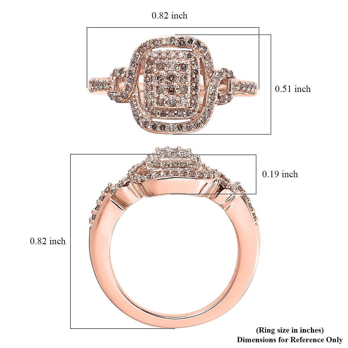 Natural Champagne Diamond Cluster Ring in Vermeil Rose Gold Over Sterling Silver (Size 10.0) 0.50 ctw