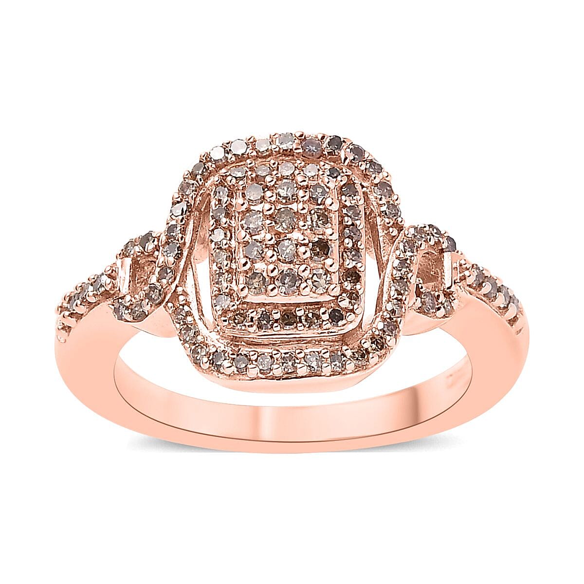 Natural Champagne Diamond Cluster Ring in Vermeil Rose Gold Over Sterling Silver (Size 7.0) 0.50 ctw image number 0