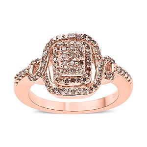 Natural Champagne Diamond Cluster Ring in Vermeil Rose Gold Over Sterling Silver (Size 7.0) 0.50 ctw