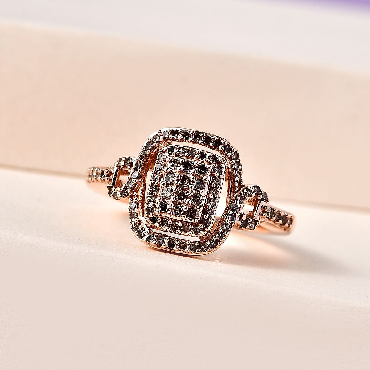 Natural Champagne Diamond Cluster Ring in Vermeil Rose Gold Over Sterling Silver (Size 7.0) 0.50 ctw image number 1
