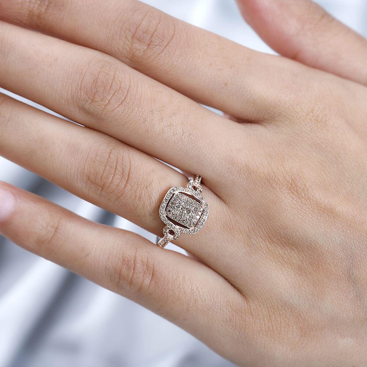 Natural Champagne Diamond Cluster Ring in Vermeil Rose Gold Over Sterling Silver (Size 8.0) 0.50 ctw image number 2