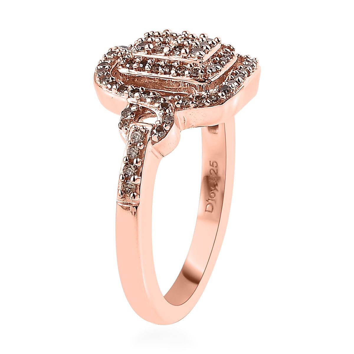 Natural Champagne Diamond Cluster Ring in Vermeil Rose Gold Over Sterling Silver (Size 8.0) 0.50 ctw image number 3