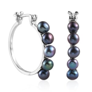 Peacock Freshwater Pearl Hoop Earrings in Stainless Steel