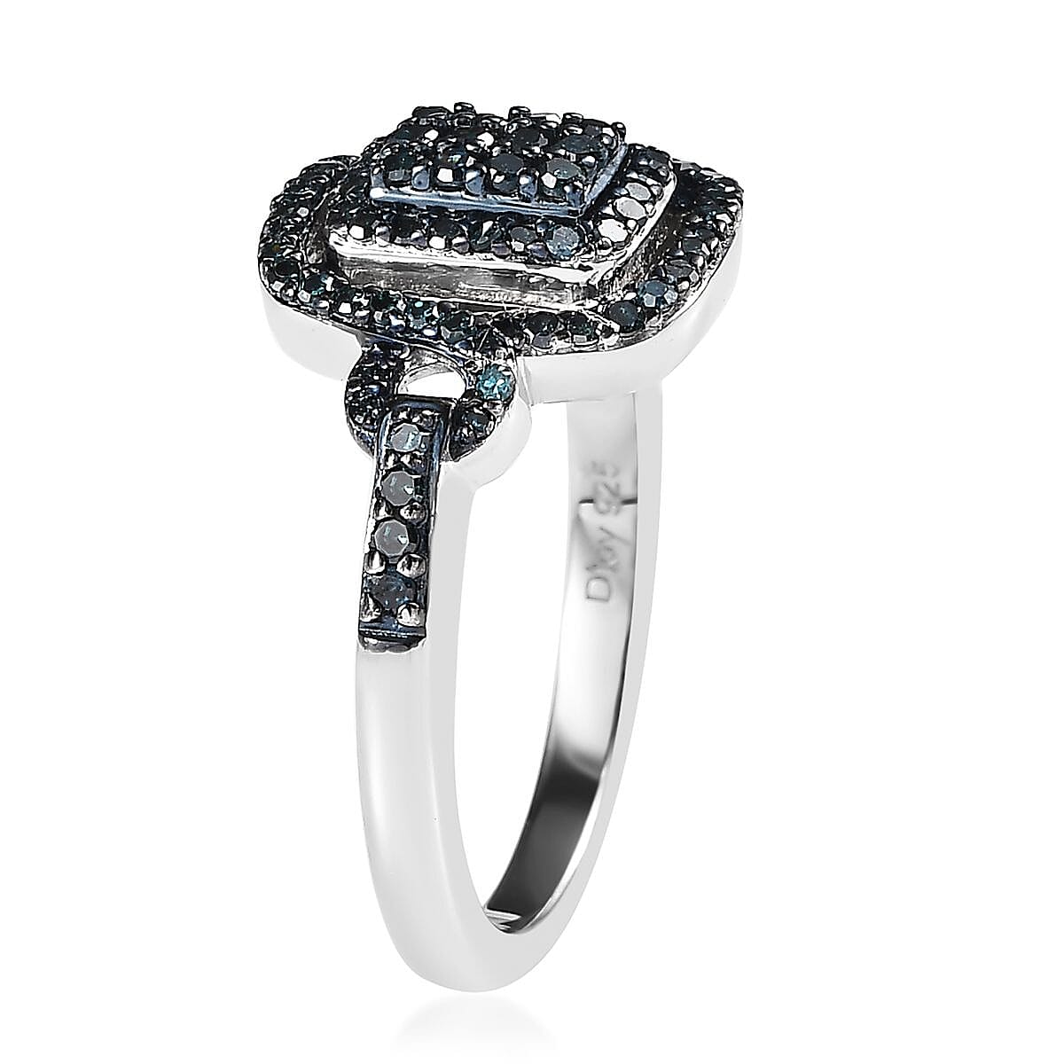 Blue Diamond Cluster Ring in Platinum Over Sterling Silver (Size 10.0) 0.50 ctw