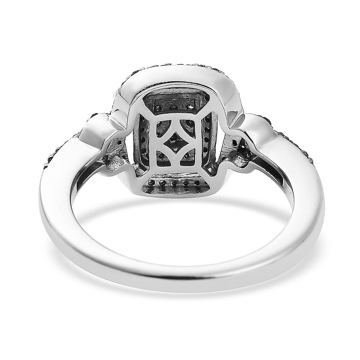 Blue Diamond Cluster Ring in Platinum Over Sterling Silver (Size 10.0) 0.50 ctw