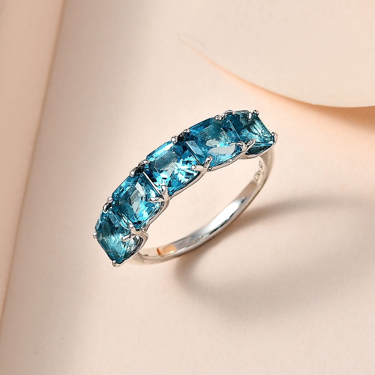 Madagascar Paraiba Apatite 5 Stone Ring in Platinum Over Sterling Silver (Size 10.0) 3.15 ctw image number 1