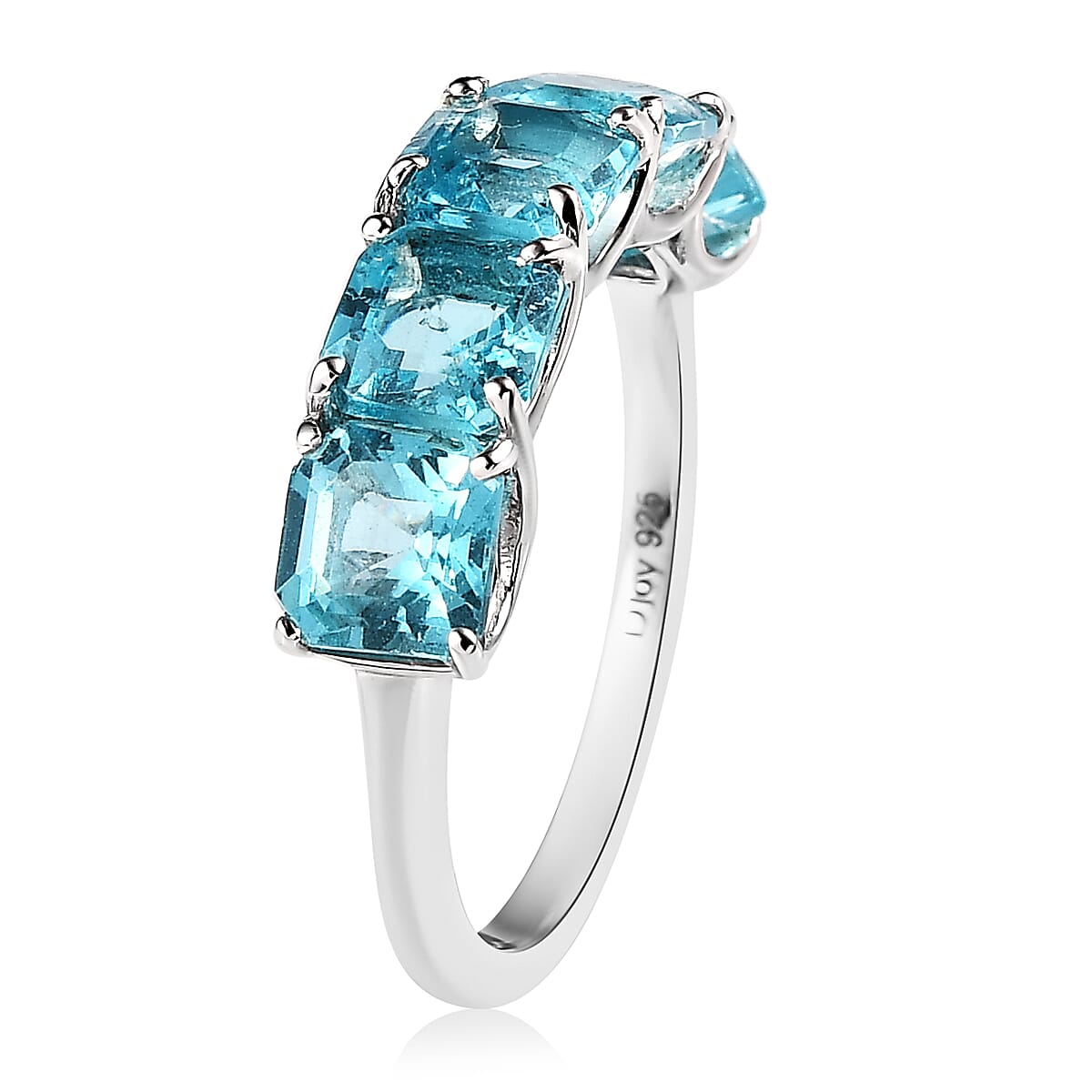 Madagascar Paraiba Apatite 5 Stone Ring in Platinum Over Sterling Silver (Size 10.0) 3.15 ctw image number 3