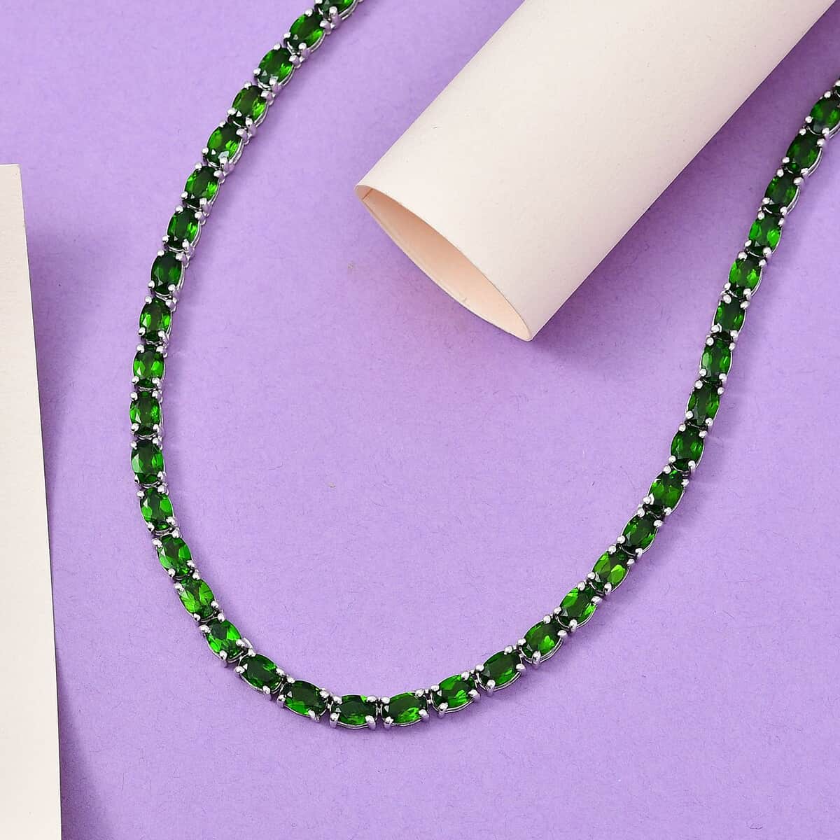 Chrome Diopside Tennis Necklace 18 Inches in Platinum Over Sterling Silver 38.30 ctw image number 1