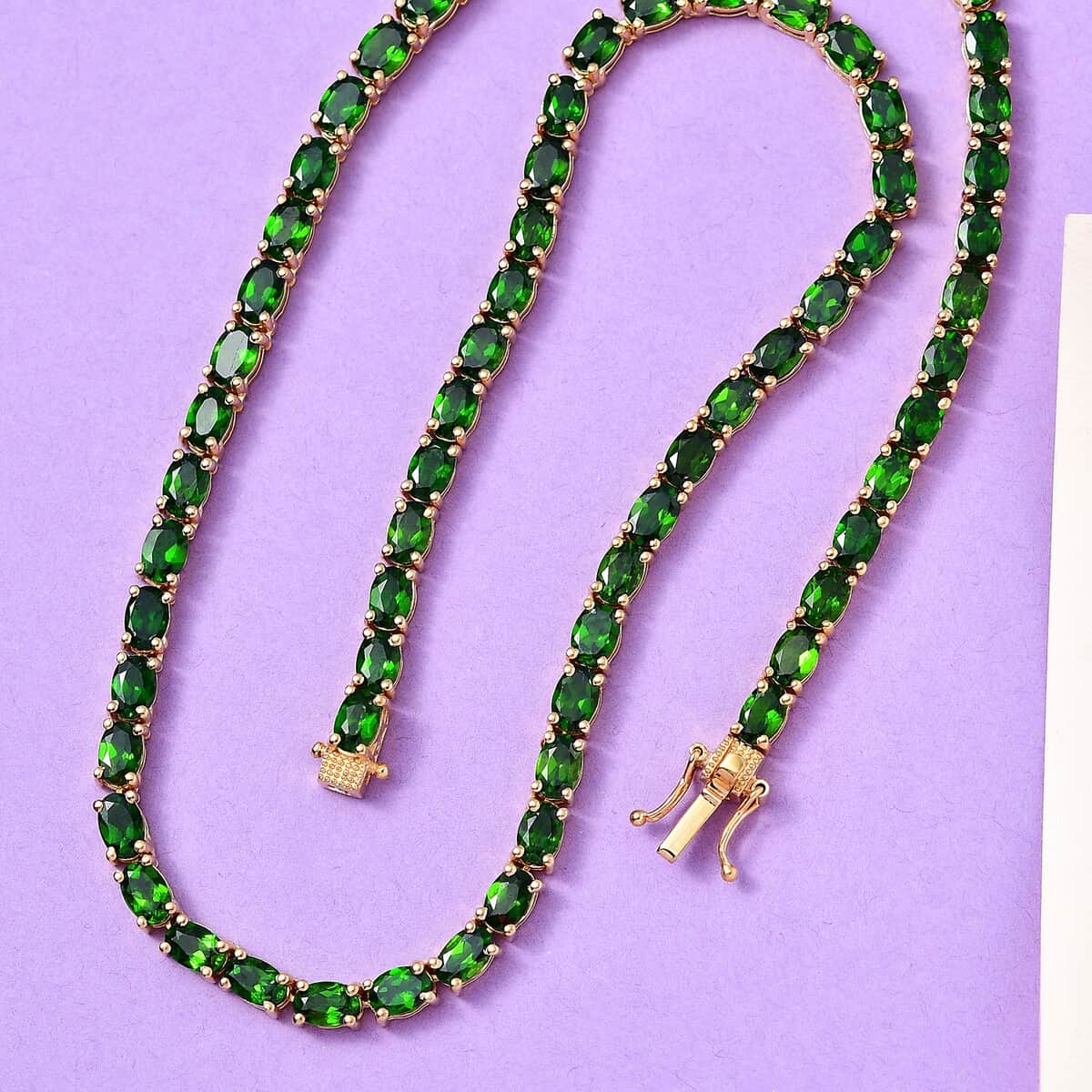 Chrome Diopside Tennis Necklace 18 Inches in Vermeil Yellow Gold Over Sterling Silver 33.00 ctw image number 1