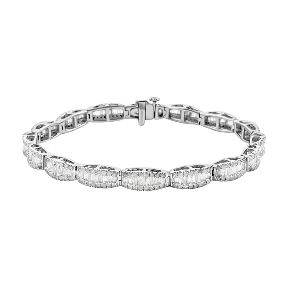 Diamond 4.00 ctw Deco Bracelet, Platinum Over Sterling Silver Bracelet, Diamond Jewelry, Gifts For Her (7.50 In) image number 0