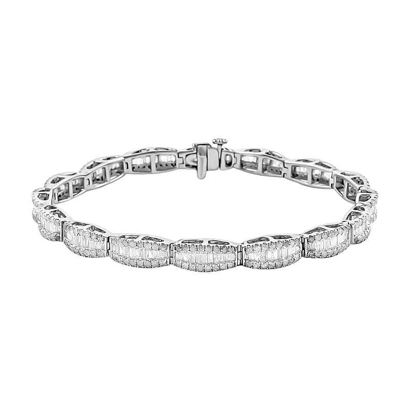 Diamond 4.00 ctw Deco Bracelet, Platinum Over Sterling Silver Bracelet, Diamond Jewelry, Gifts For Her (7.50 In)
