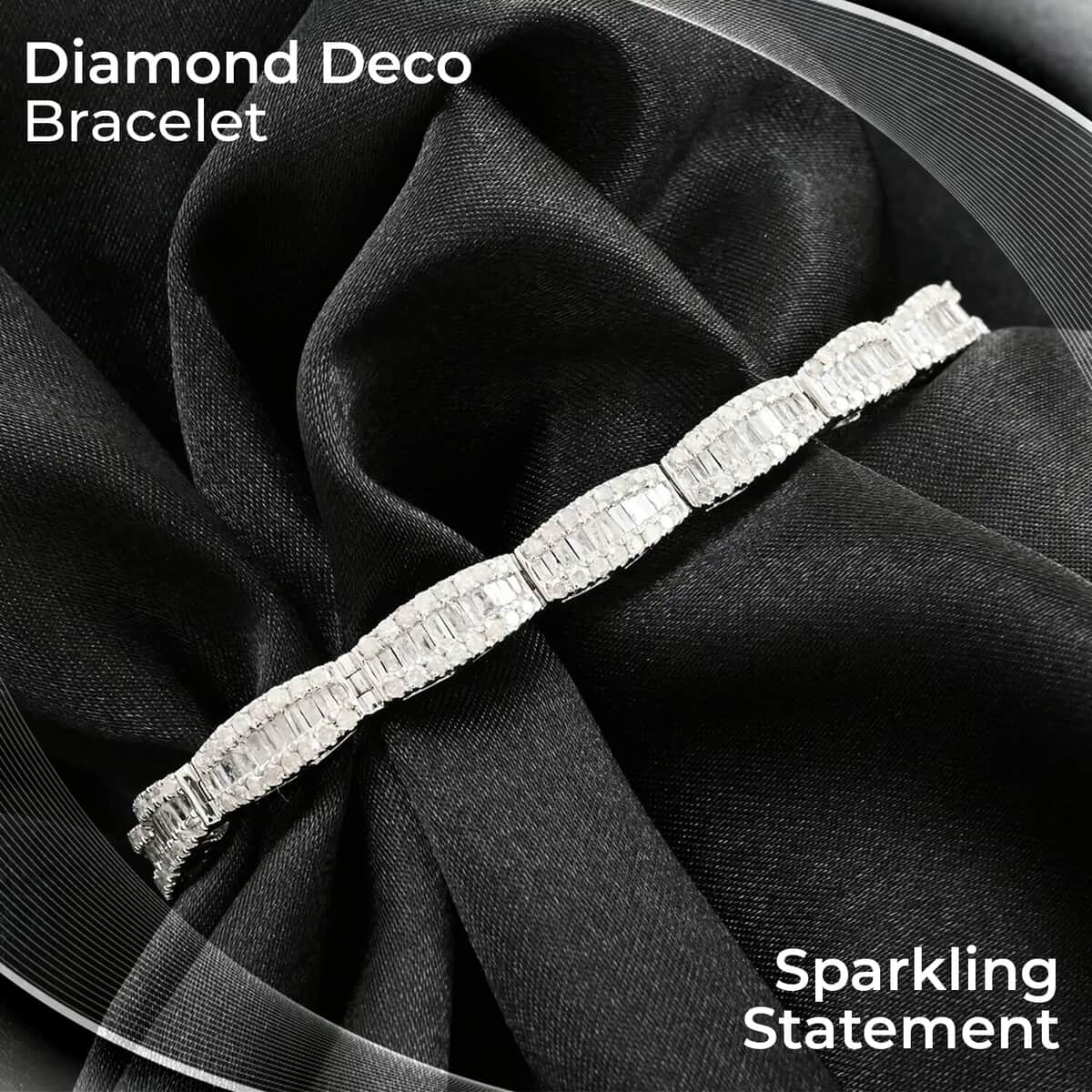 Diamond 4.00 ctw Deco Bracelet, Platinum Over Sterling Silver Bracelet, Diamond Jewelry, Gifts For Her (7.50 In) image number 1