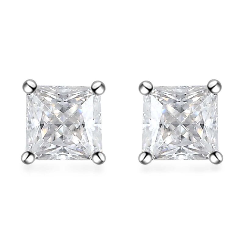 Moissanite Solitaire Stud Earrings in Platinum Over Sterling Silver 1.35 ctw
