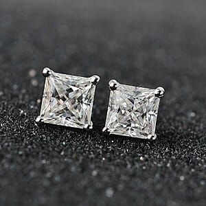 Moissanite Solitaire Stud Earrings in Platinum Over Sterling Silver 1.35 ctw