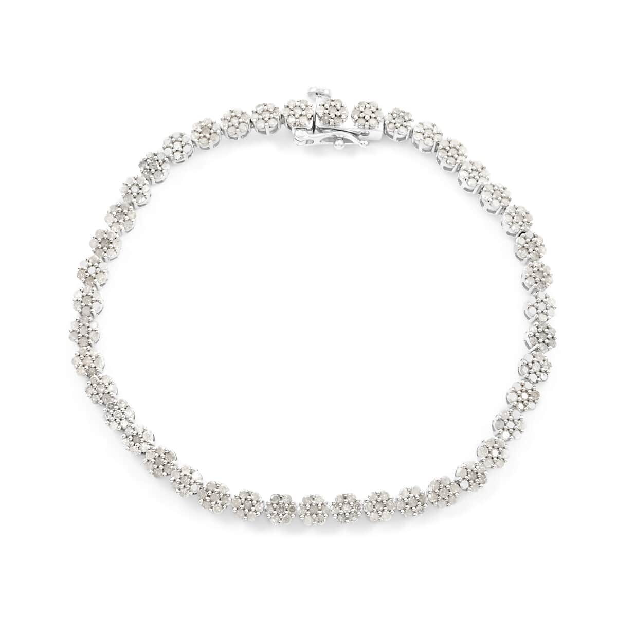 Diamond Floral Bracelet in Platinum Over Sterling Silver (7.25 In) 3.00 ctw image number 0