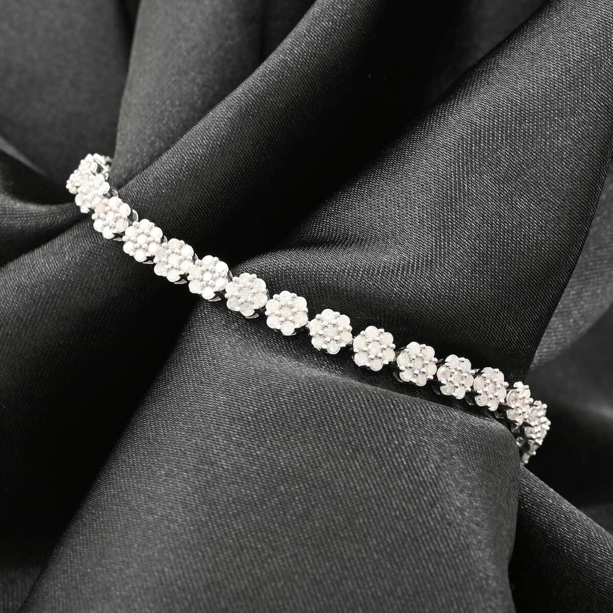 Diamond Floral Bracelet in Platinum Over Sterling Silver (7.25 In) 3.00 ctw image number 1