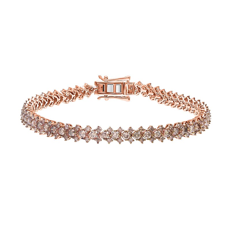 Natural Champagne Diamond Bracelet in Vermeil Rose Gold Over Sterling Silver (7.50 In) 5.00 ctw