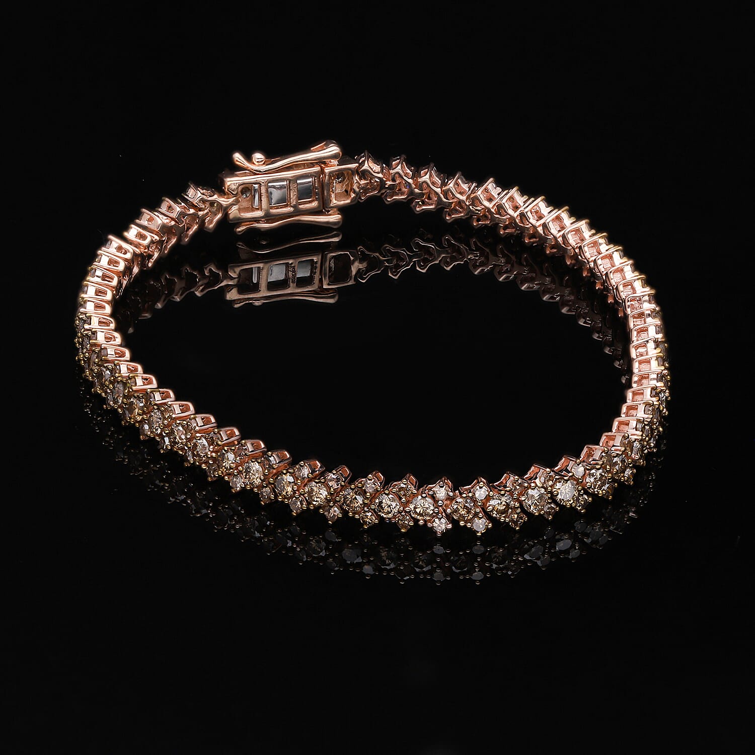 Natural Champagne Diamond Bracelet in Vermeil Rose Gold Over Sterling Silver (7.50 In) 5.00 ctw
