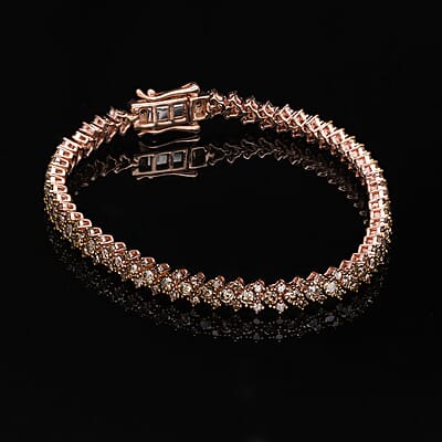 Natural Champagne Diamond Bracelet in Vermeil Rose Gold Over Sterling Silver (7.50 In) 5.00 ctw