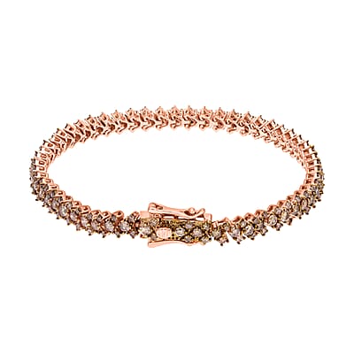 Natural Champagne Diamond Bracelet in Vermeil Rose Gold Over Sterling Silver (7.50 In) 5.00 ctw