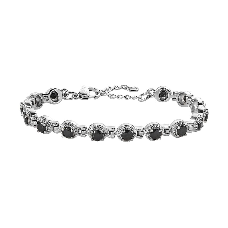 Thai Black Spinel 3.35 ctw Bracelet in Stainless Steel (6.50-8.0In) 